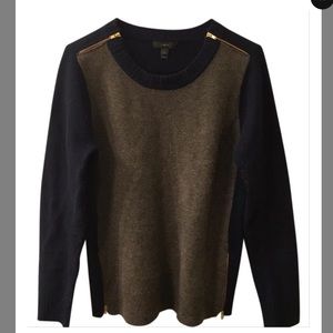 J Crew Color block Double Zip Sweater